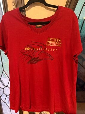 Harley-Davidson Red V-Neck Anniversary Graphic Tee